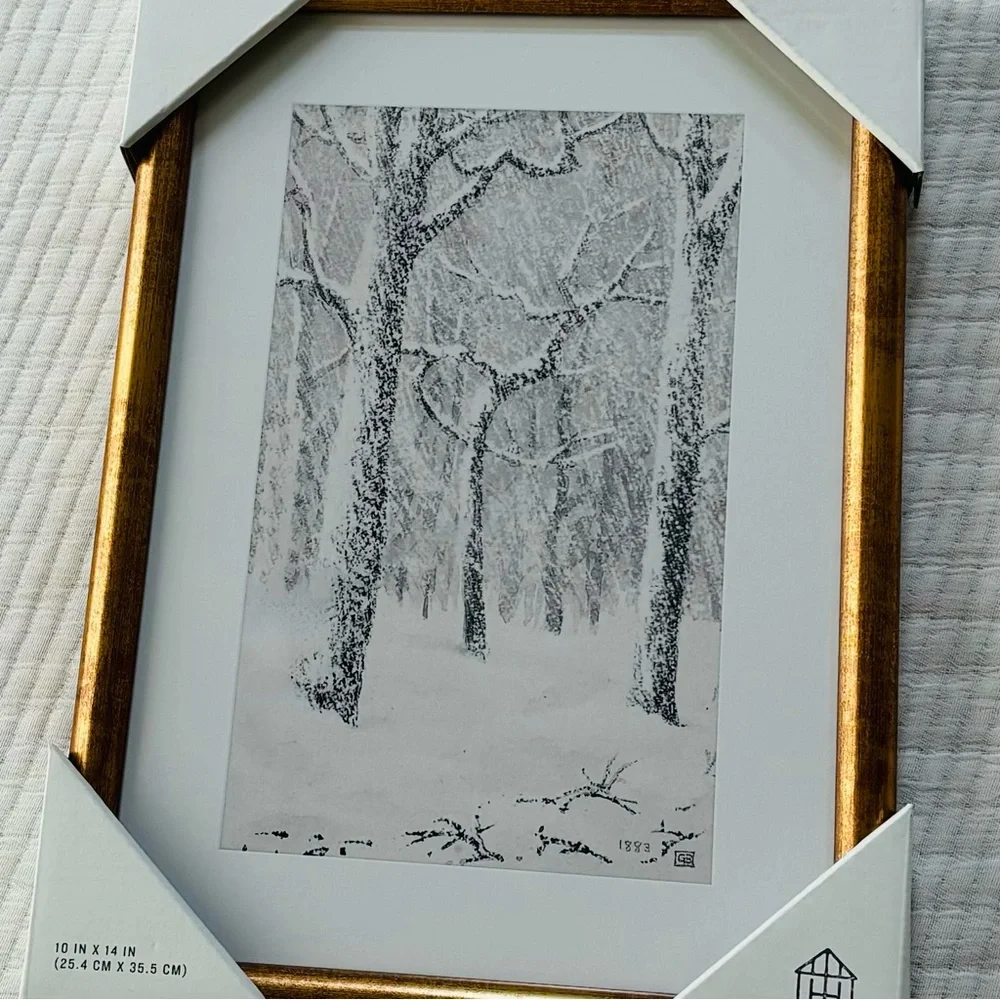 Hearth & Hand with Magnolia Snowy Trees Gold Framed Wall Art 10”x14” NWT
